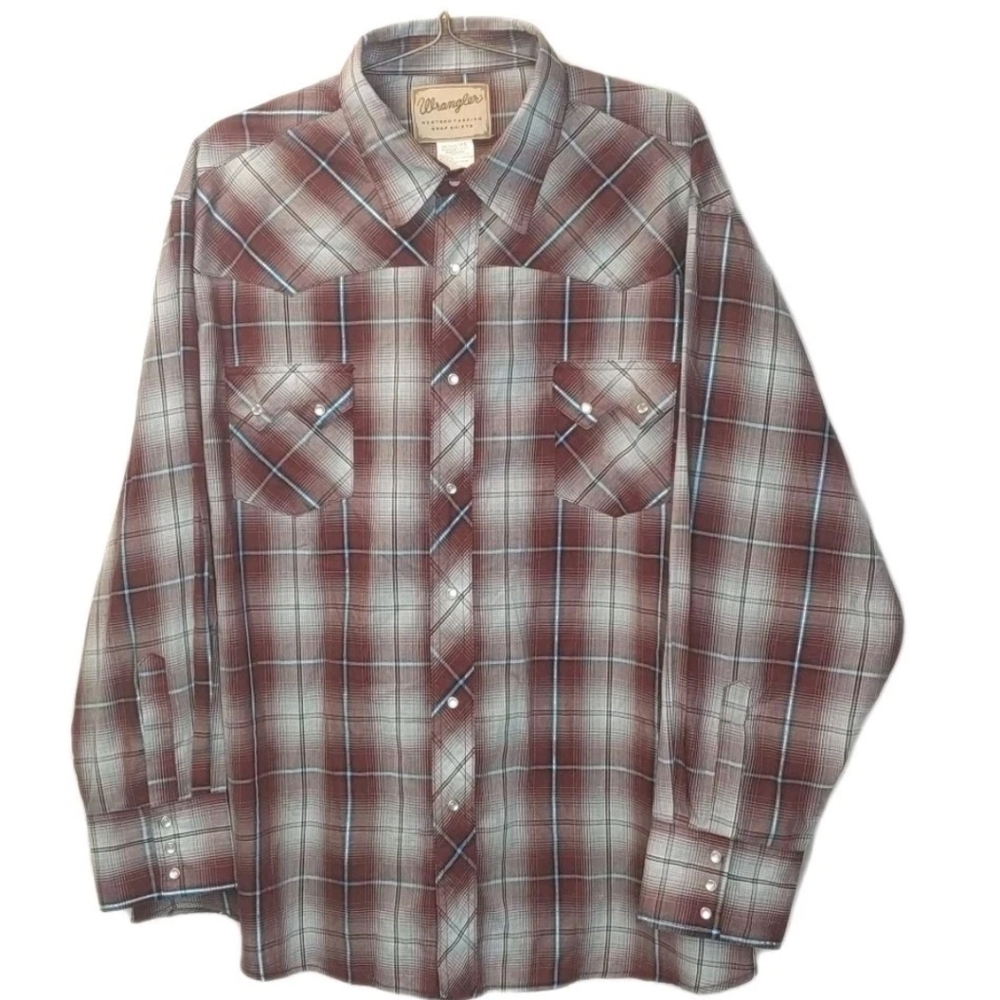 Wrangler Rockabilly Pearl Snap Shirt Men 3X Red Plaid Sawtooth Pockets Western